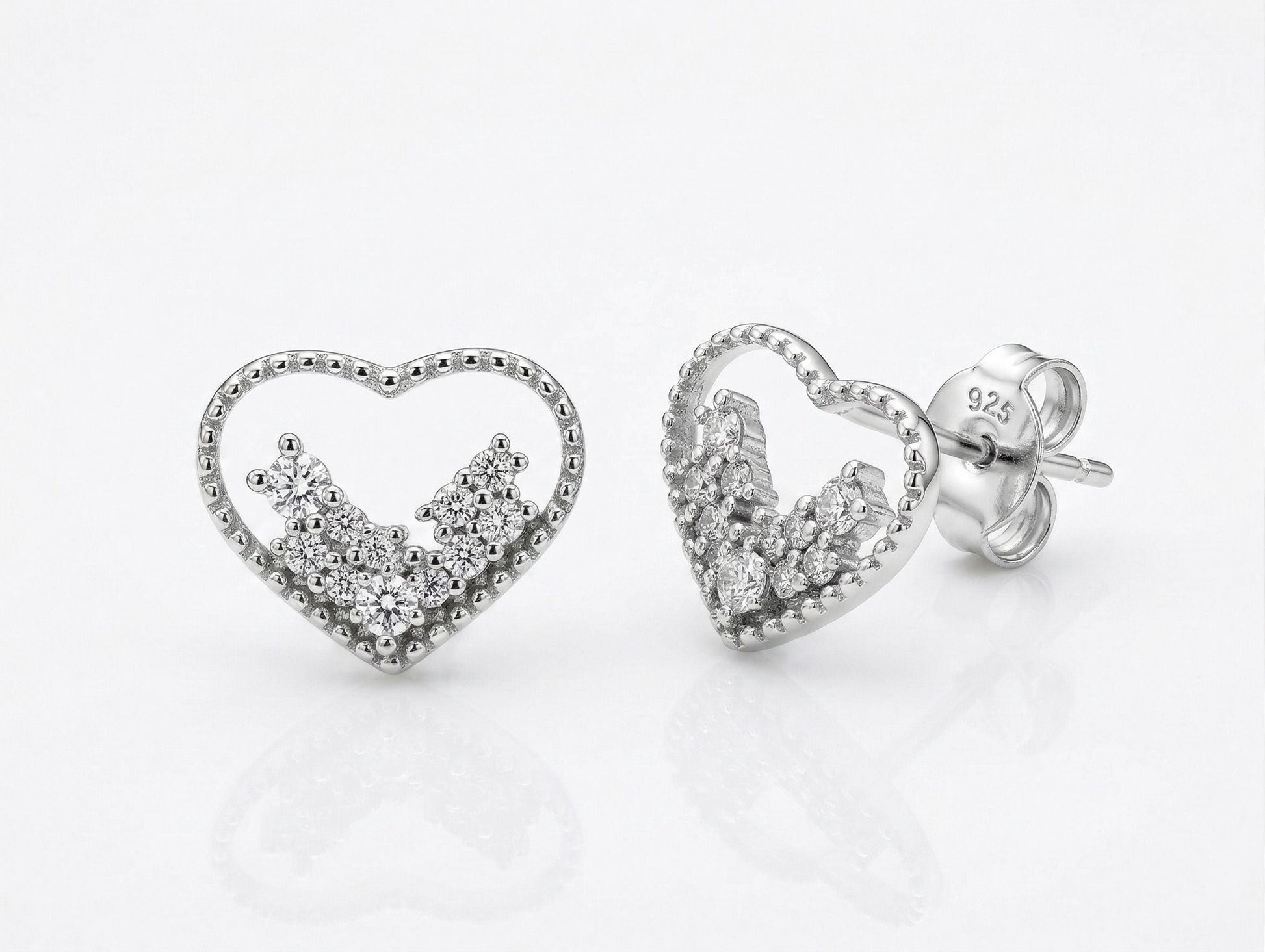 Open-Heart Stone-Set Stud Earrings, front product view