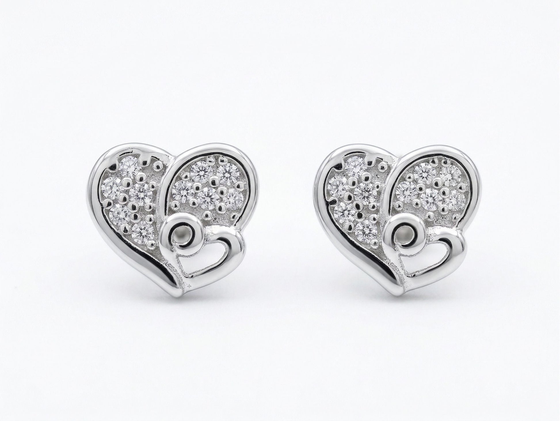 Entwined Double-Heart Stone-Set Stud Earrings, front product view