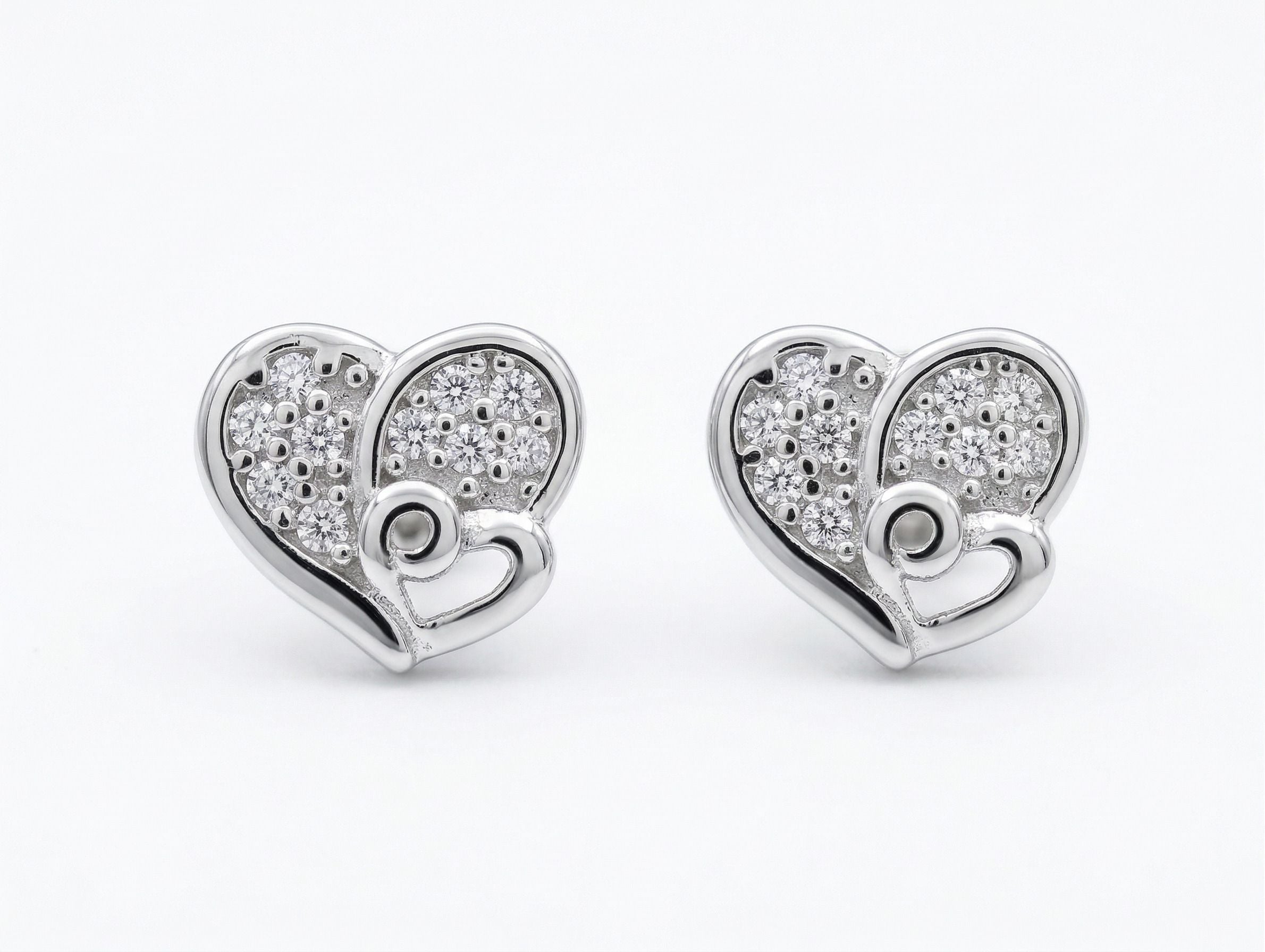 Silvme Pure 925 Sterling Silver Double Heart Pavé CZ Stud Earrings for Women | Silvme 925 Sterling Silver