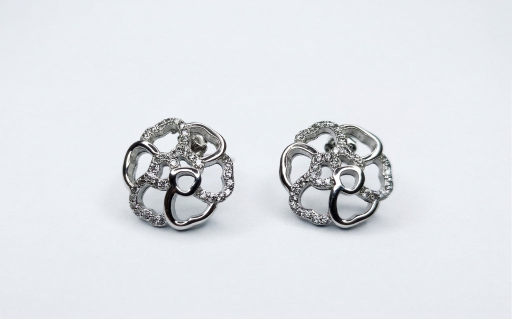 Silvme Pure 925 Silver Open-Petal Camellia CZ Stud Earrings - Pavé Set for Women | Silvme 925 Sterling Silver