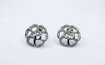 Open-Petal Camellia Stone-Set Stud Earrings, front product view