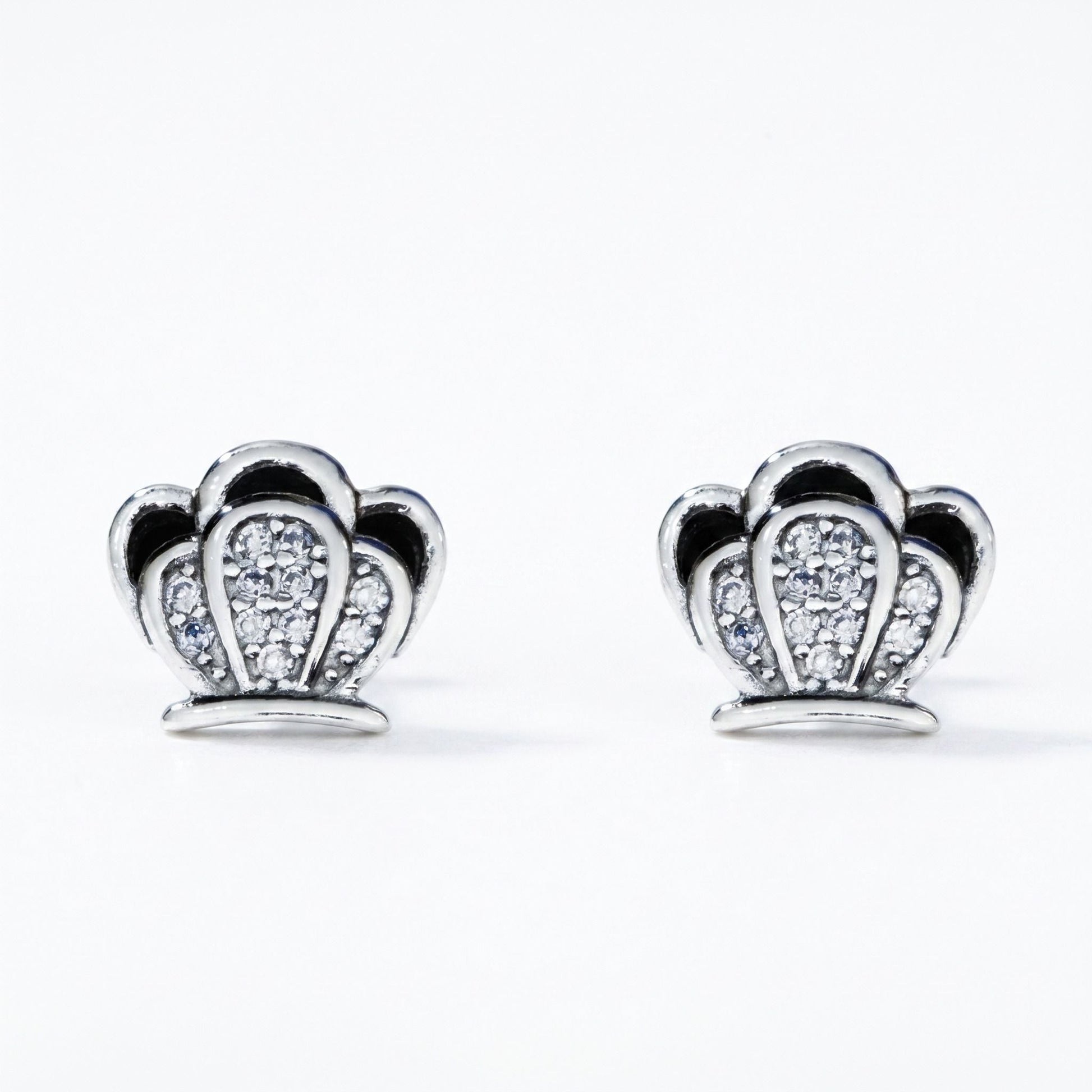Crown-Shaped PavÃ© Stone-Set Stud Earrings, front product view