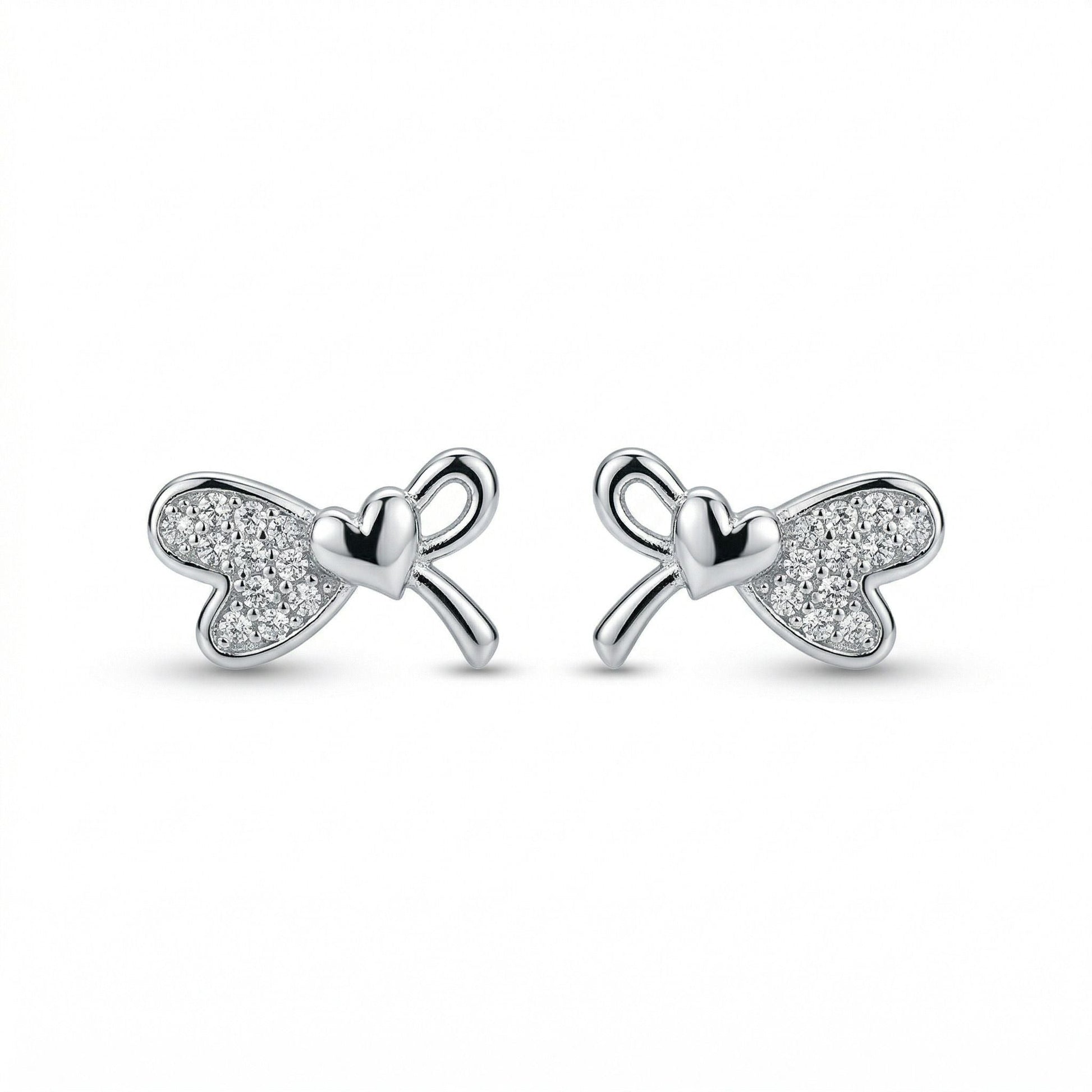 Bow Heart Stone-Set Stud Earrings, front product view