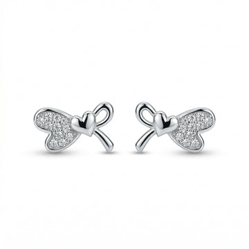 Bow Heart Stone-Set Stud Earrings, front product view
