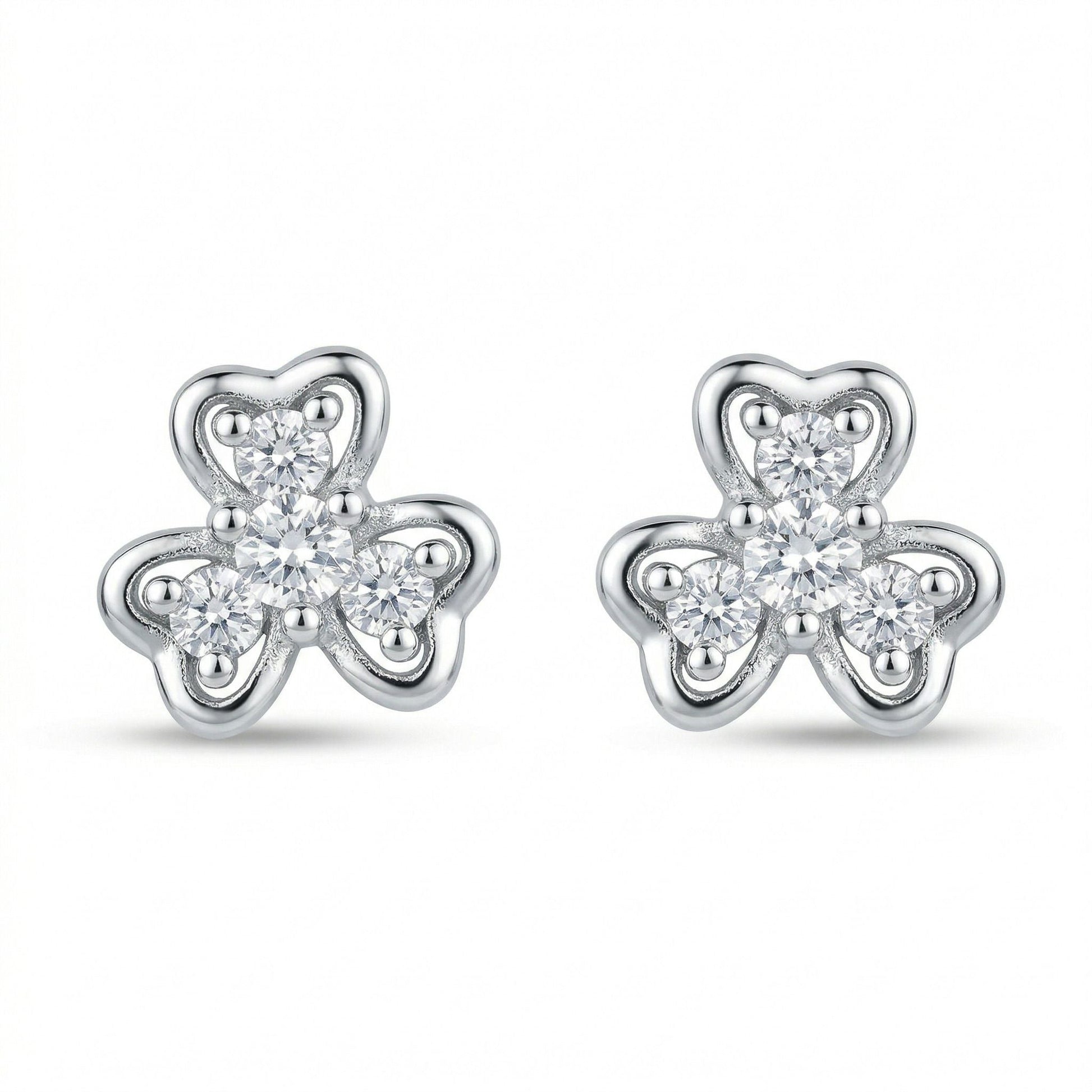 Heart-Shaped Floral Stud Earrings with Detailing, front product view
