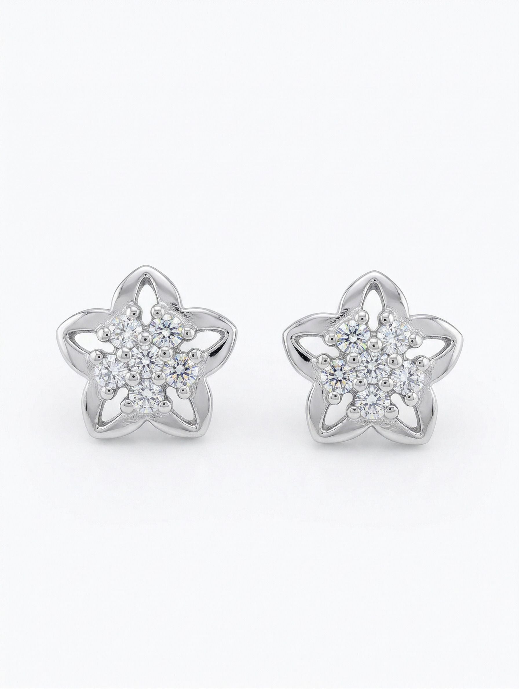 Silvme Pure 925 Sterling Silver Floral Crystal Cluster CZ Stud Earrings | Silvme 925 Sterling Silver