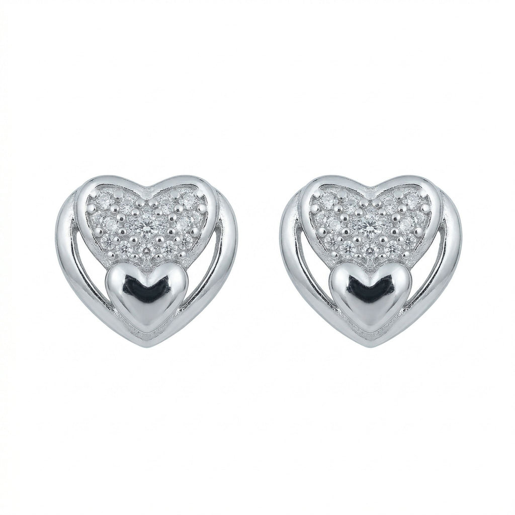 Silvme Pure 925 Sterling Silver Double Heart Pavé CZ Stud Earrings for Women | Silvme 925 Sterling Silver