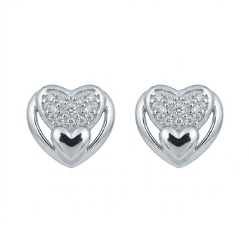 Nested Double-Heart Stone-Set Stud Earrings, front product view