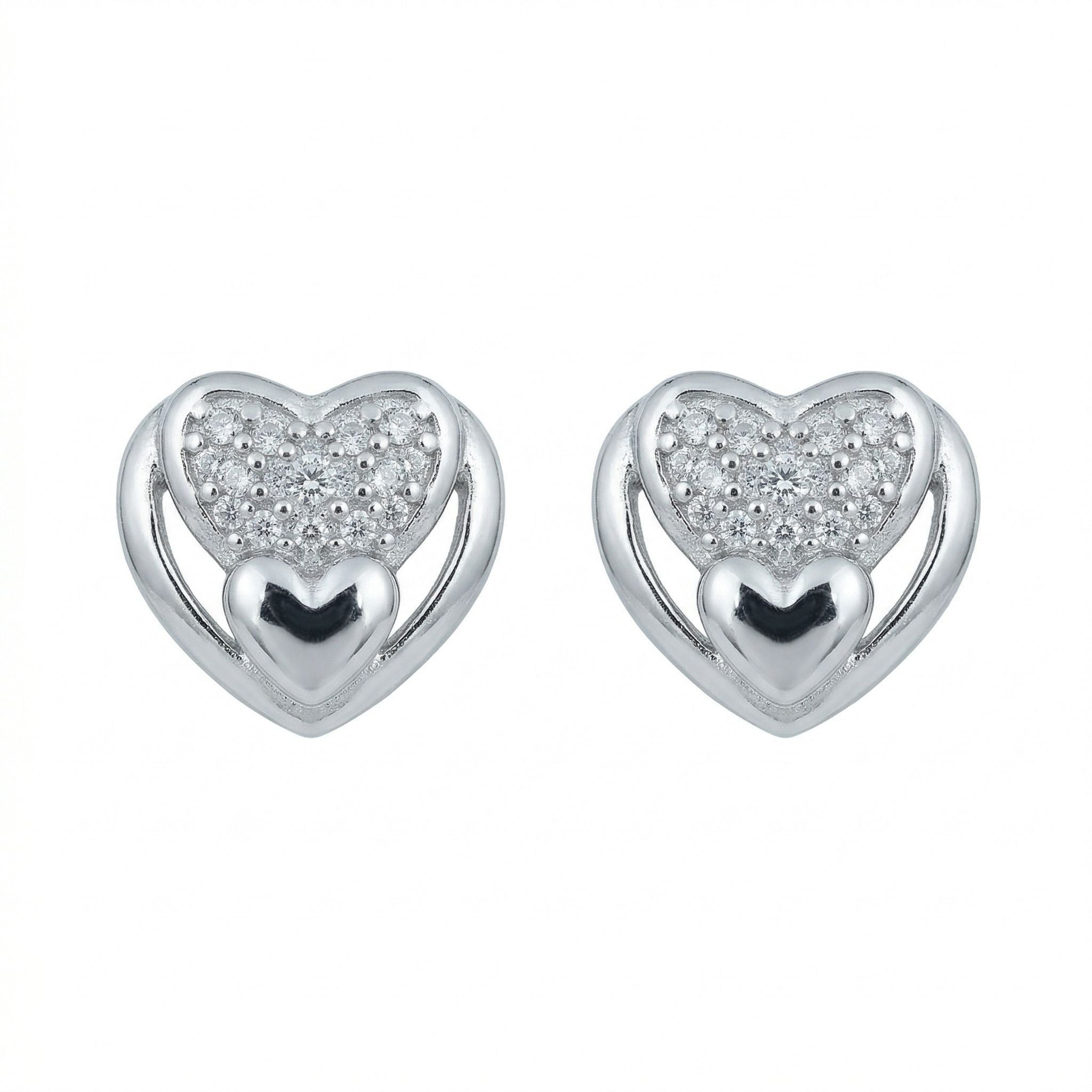 Silvme Pure 925 Sterling Silver Double Heart Pavé CZ Stud Earrings for Women | Silvme 925 Sterling Silver
