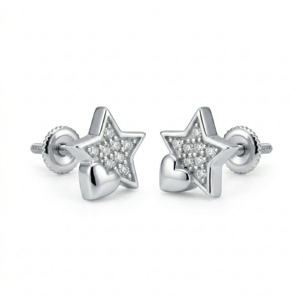 Silvme Pure 925 Silver Star & Heart CZ Stud Earrings - Pavé Set for Women | Silvme 925 Sterling Silver
