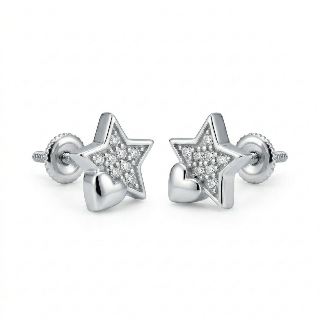 925 sterling silver Star & Heart CZ Stud Earrings by Silvme with cubic zirconia, an elegant accessory for her