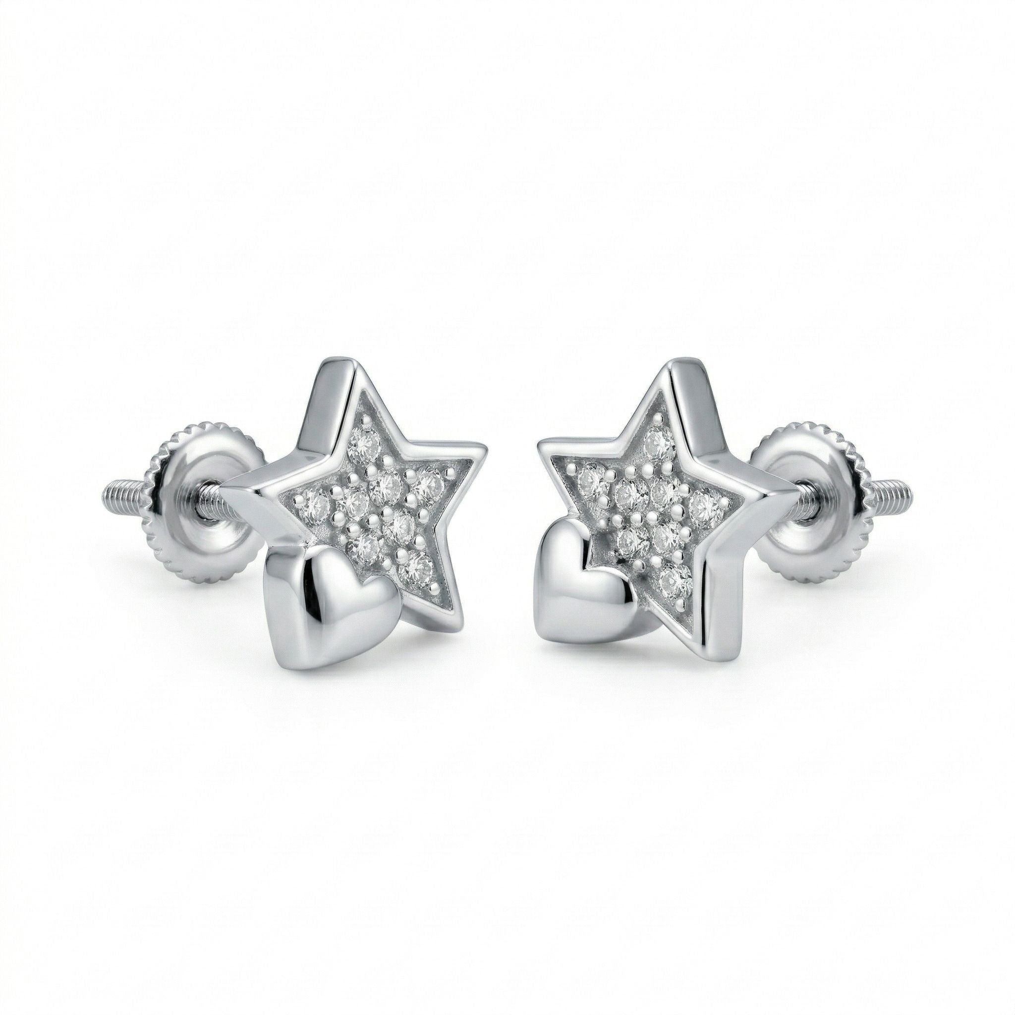 Silvme Pure 925 Silver Star & Heart CZ Stud Earrings - Pavé Set for Women | Silvme 925 Sterling Silver