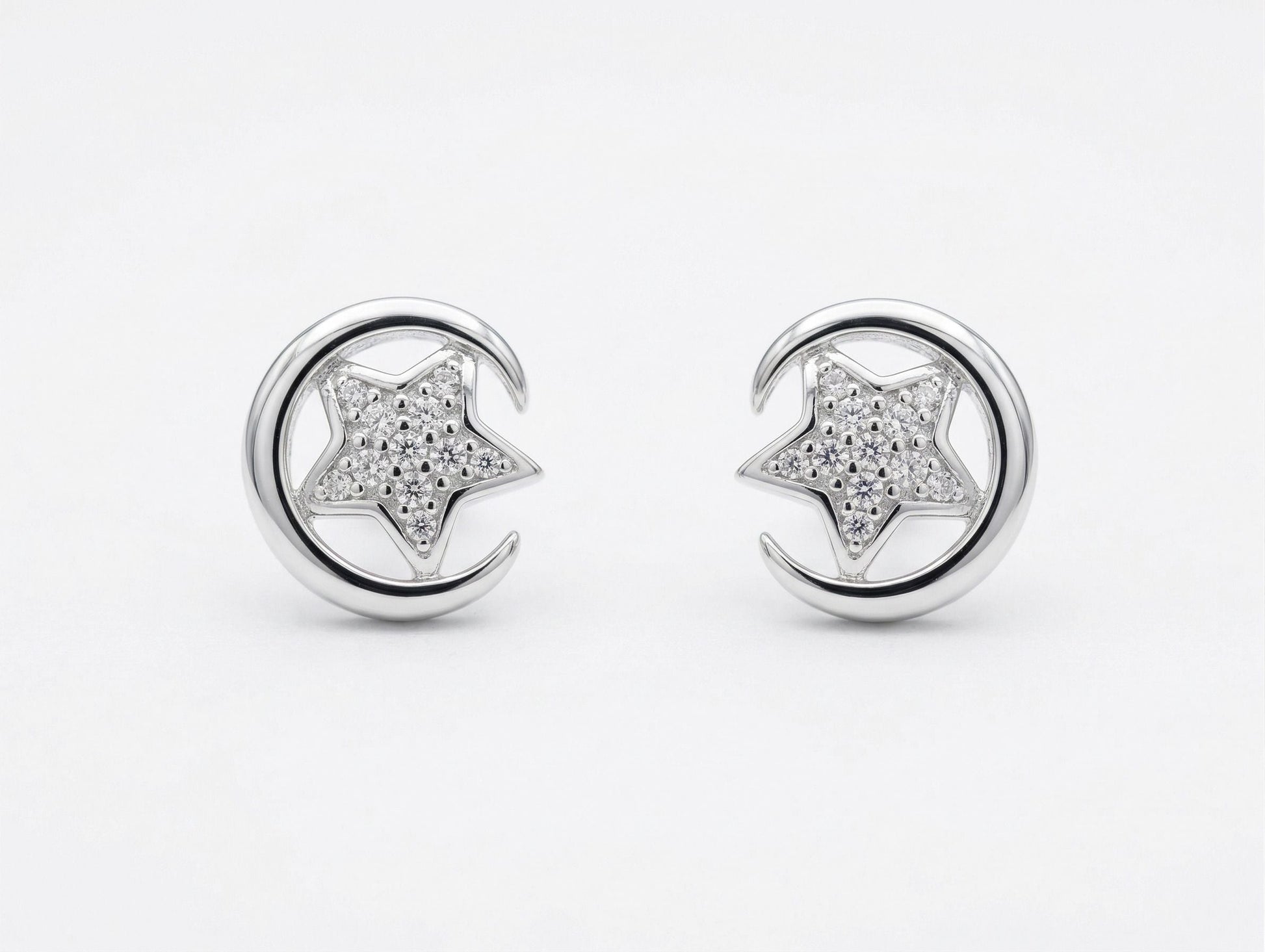 Star & Crescent Moon PavÃ© Stone-Set Stud Earrings, front product view