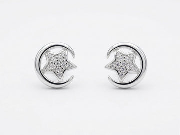 Star & Crescent Moon PavÃ© Stone-Set Stud Earrings, front product view