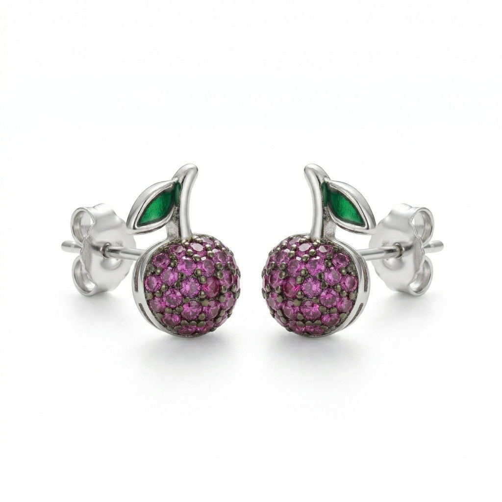 Silvme Pure 925 Sterling Silver Cherry Design CZ Stud Earrings for Women | Silvme 925 Sterling Silver