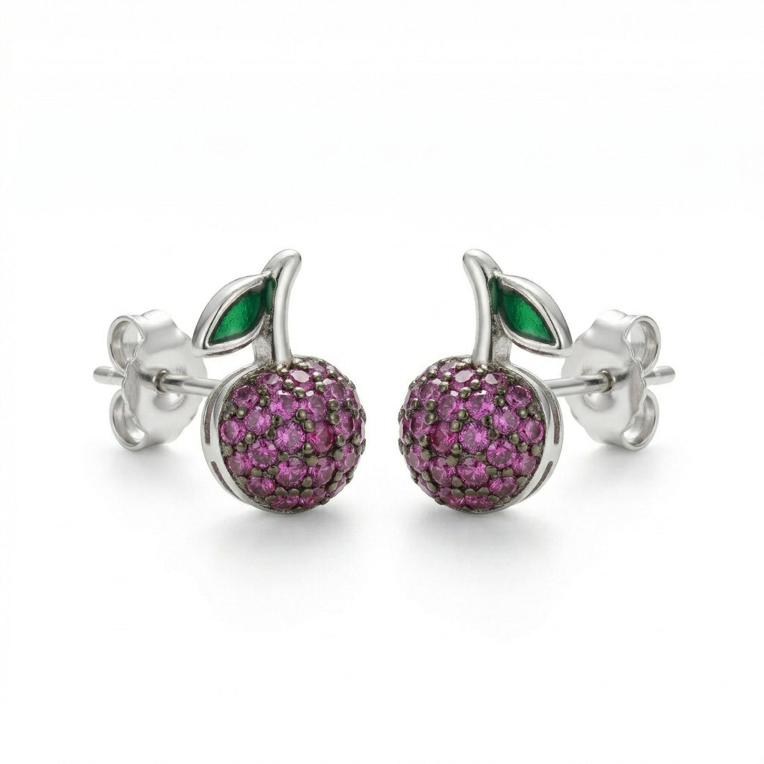Silvme Cherry Design CZ Stud Earrings in 925 sterling silver accented with sparkling cubic zirconia, jewellery for women