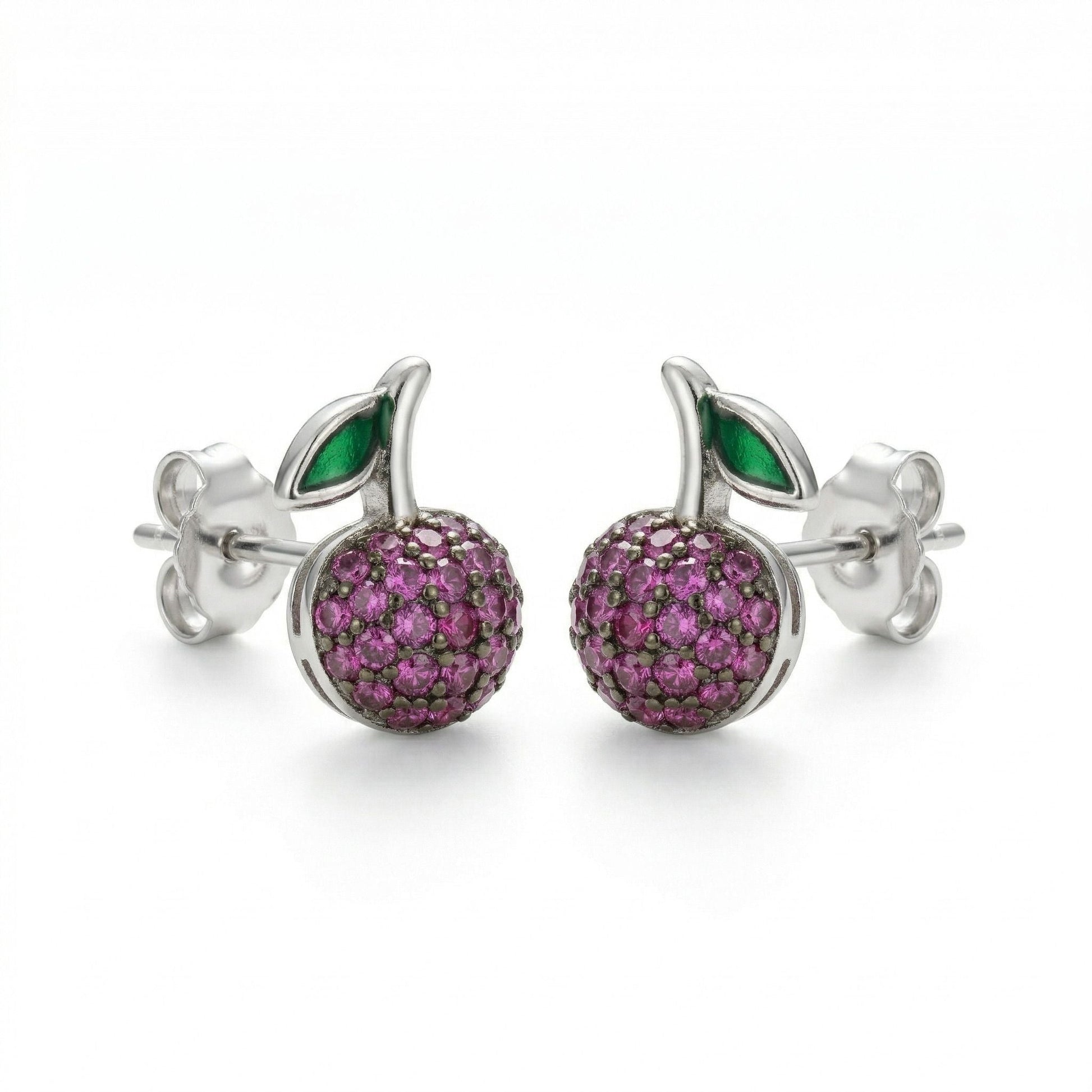 Cherry Design Stone-Set Stud Earrings, front product view
