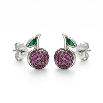 Cherry Design Stone-Set Stud Earrings, front product view