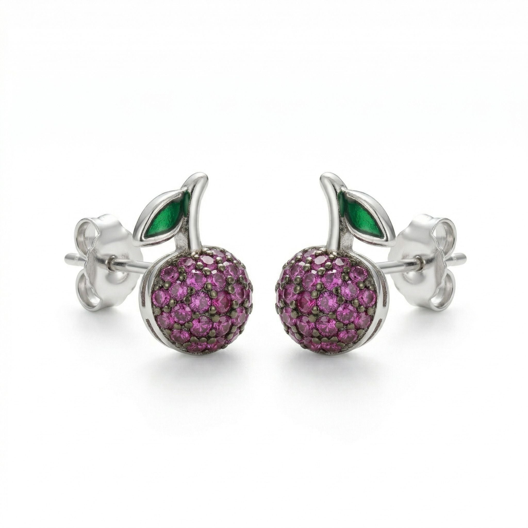 Silvme Pure 925 Sterling Silver Cherry Design CZ Stud Earrings for Women | Silvme 925 Sterling Silver