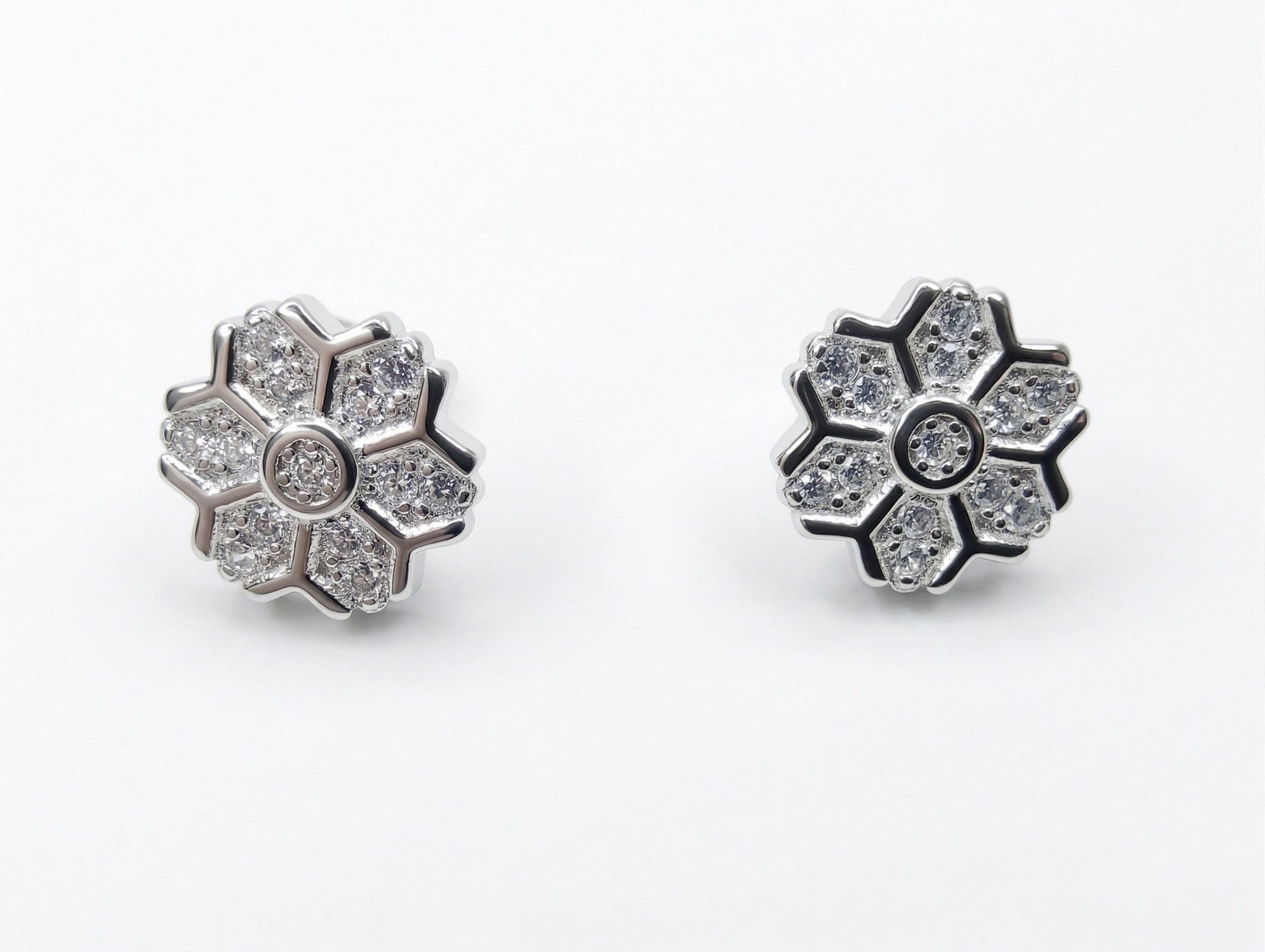 Snowflake Floral PavÃ© Stone-Set Stud Earrings, front product view