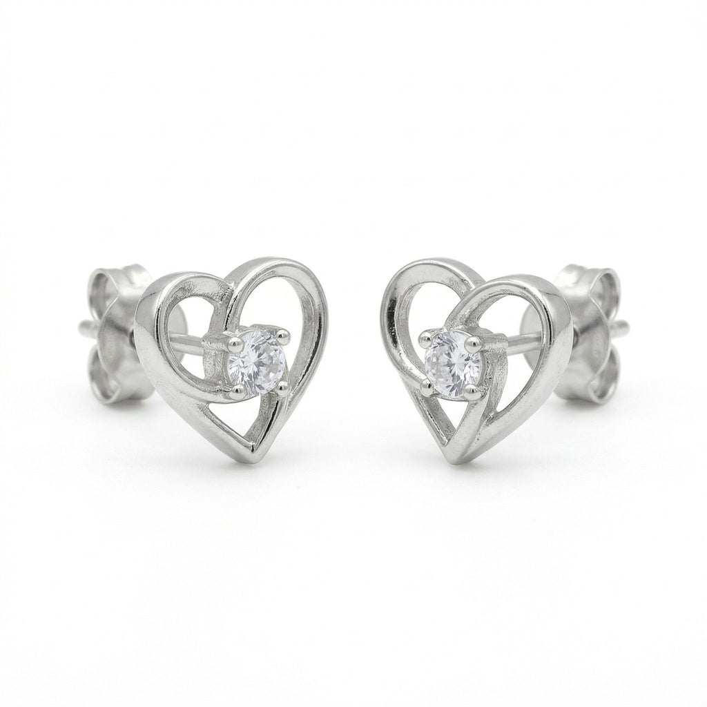 Silvme Pure 925 Sterling Silver Open Heart CZ Stud Earrings for Women | Silvme 925 Sterling Silver