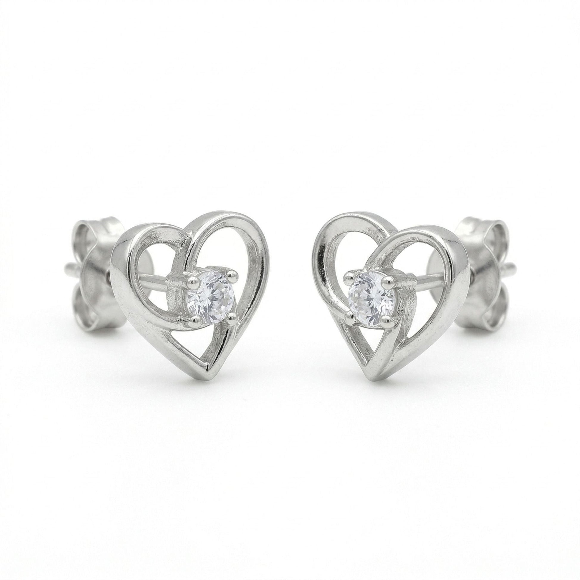 Open Heart Stone-Set Stud Earrings, front product view