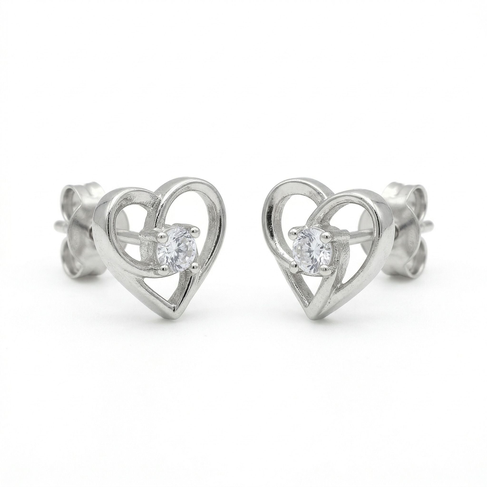 Silvme Pure 925 Sterling Silver Open Heart CZ Stud Earrings for Women | Silvme 925 Sterling Silver