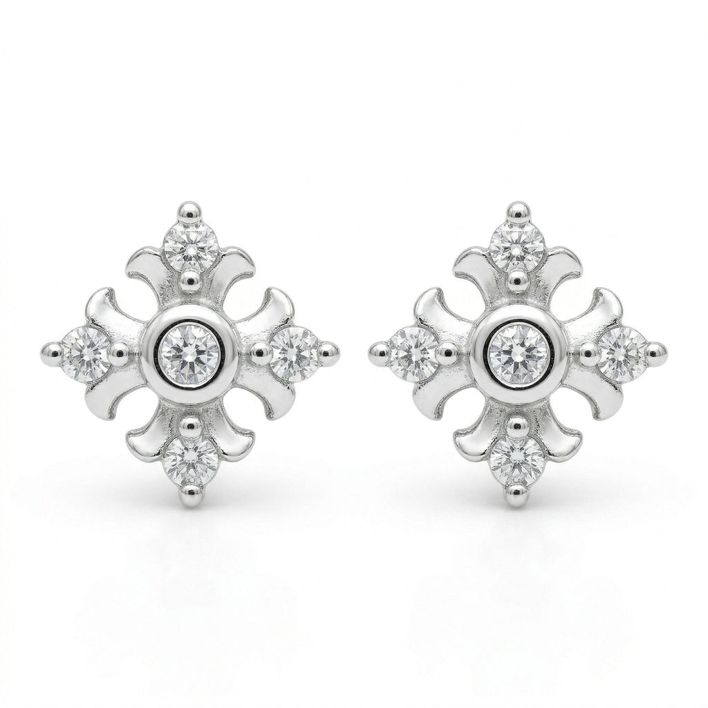 Silvme Pure 925 Silver Mini Flower Cluster CZ Stud Earrings - Glossy Finish for Women | Silvme 925 Sterling Silver