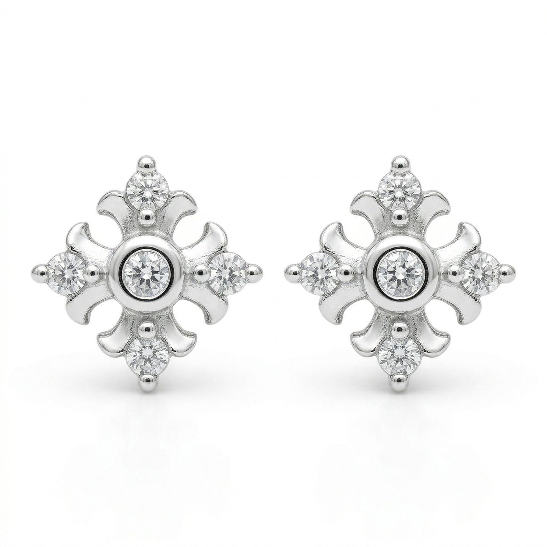 925 sterling silver Mini Flower Cluster CZ Stud Earrings by Silvme set with cubic zirconia, an elegant accessory for her