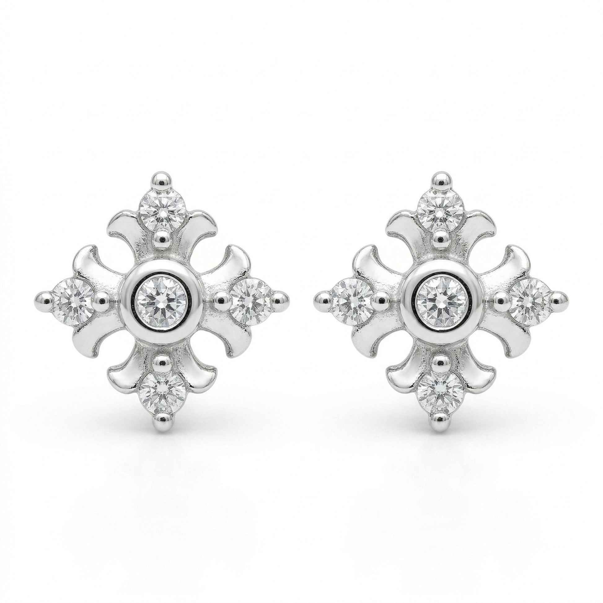 Ornate Floral Cross Stud Earrings, front product view