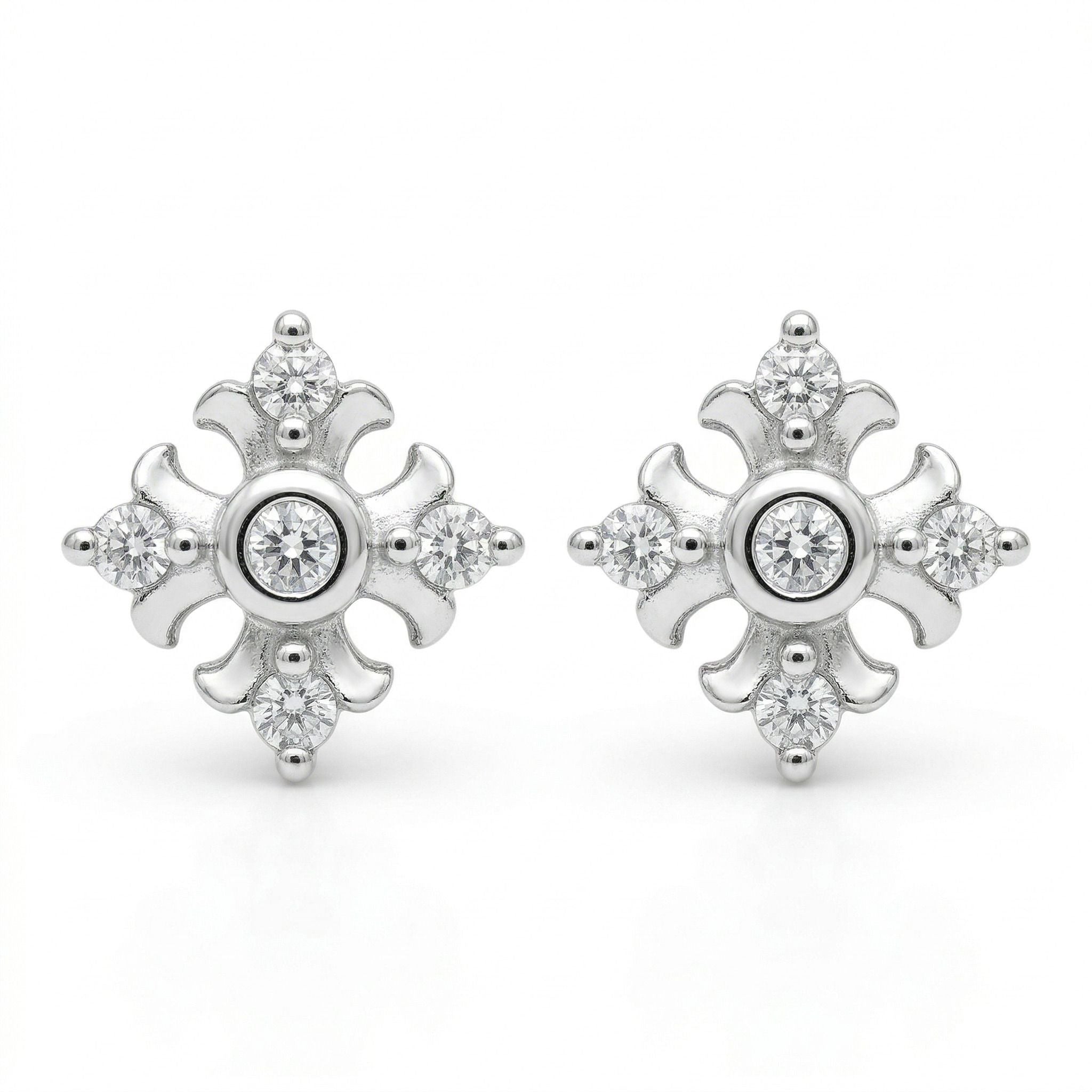 Silvme Pure 925 Silver Mini Flower Cluster CZ Stud Earrings - Glossy Finish for Women | Silvme 925 Sterling Silver