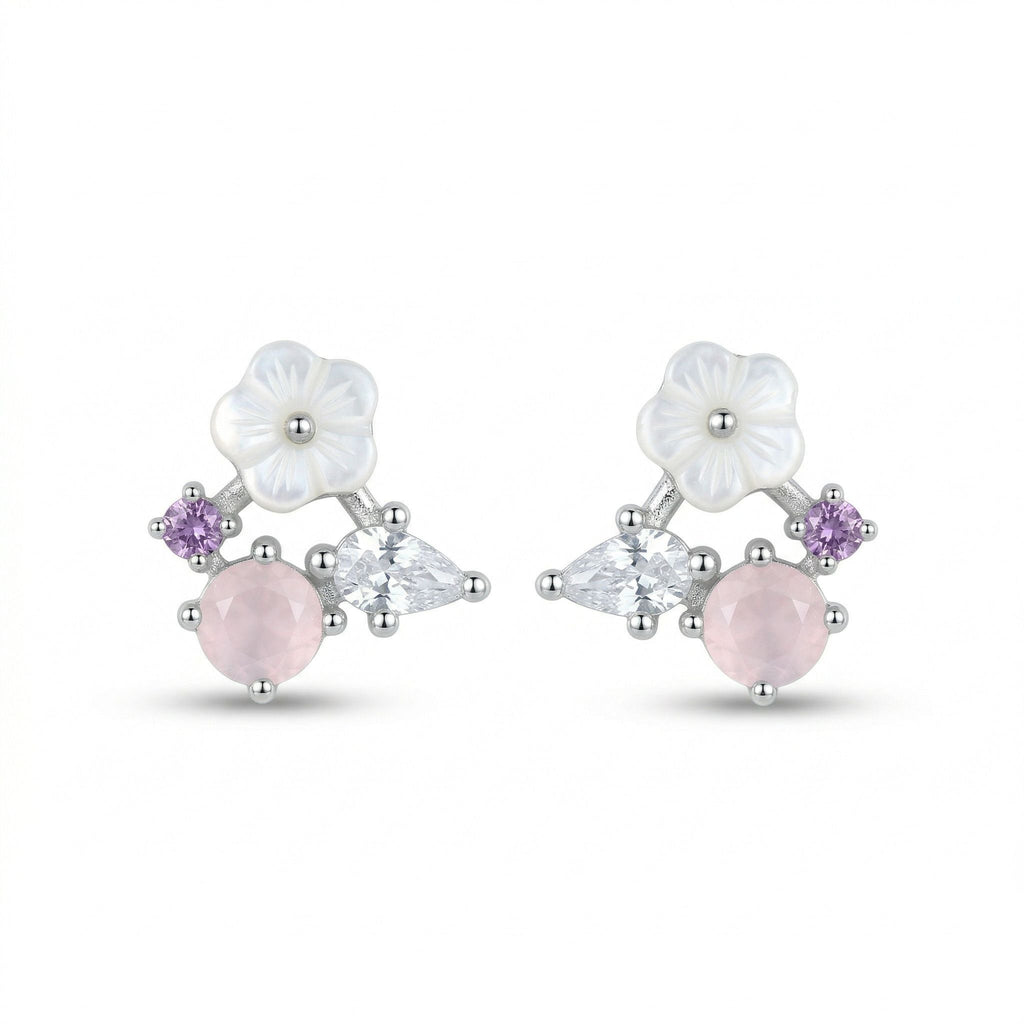 Silvme Pure 925 Silver Blossom Breeze Pastel-Cluster Stud Earrings for Women | Silvme 925 Sterling Silver