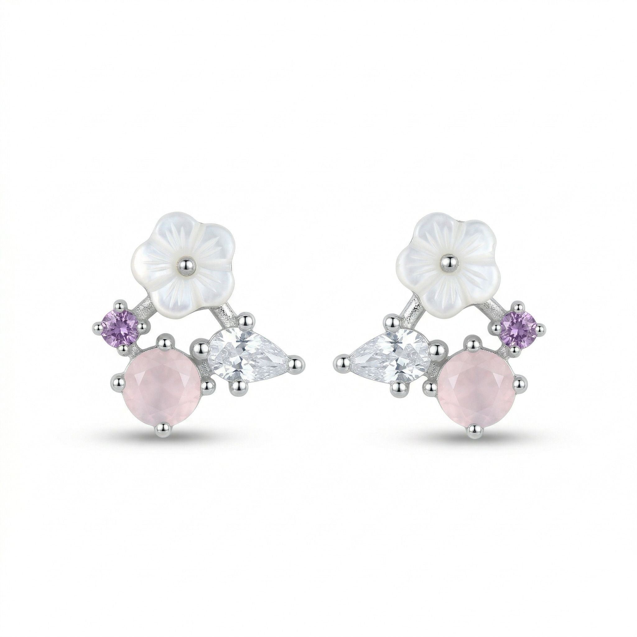 Silvme Pure 925 Silver Blossom Breeze Pastel-Cluster Stud Earrings for Women | Silvme 925 Sterling Silver