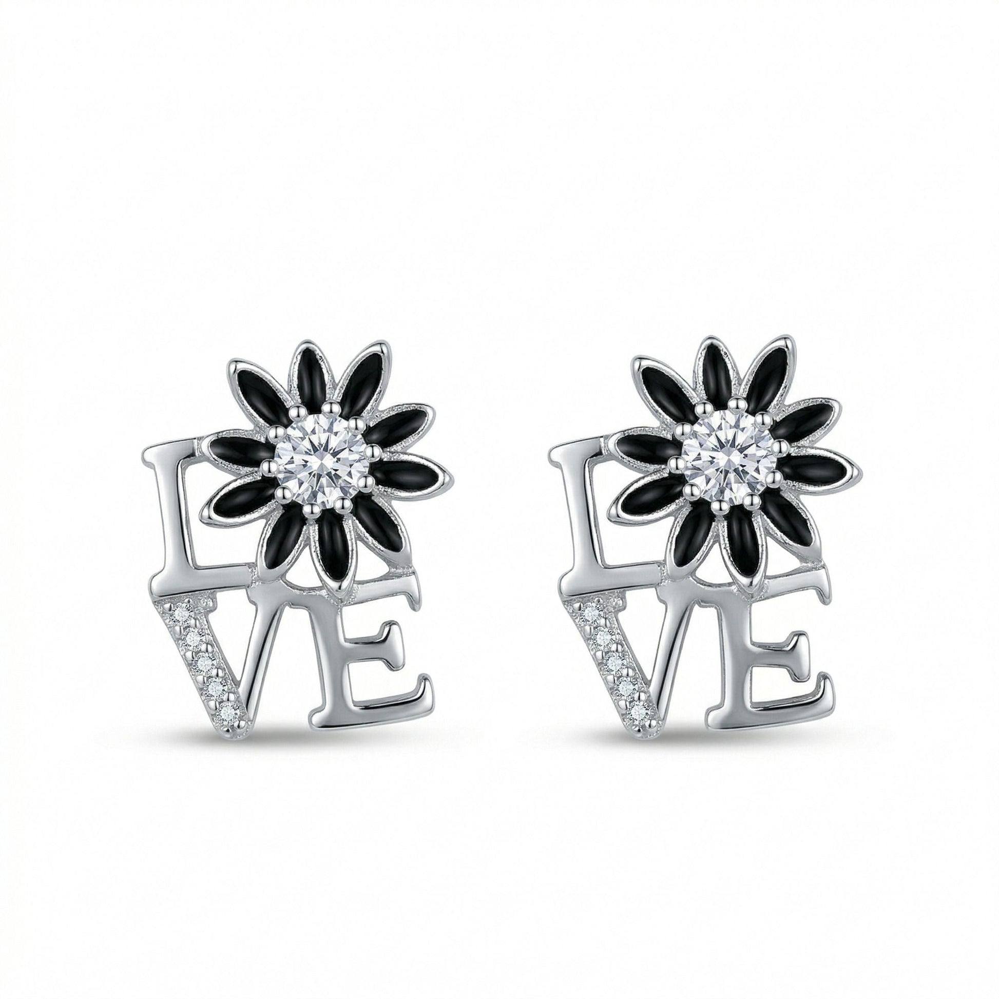 LOVE Script Daisy Stone-Set Stud Earrings, front product view