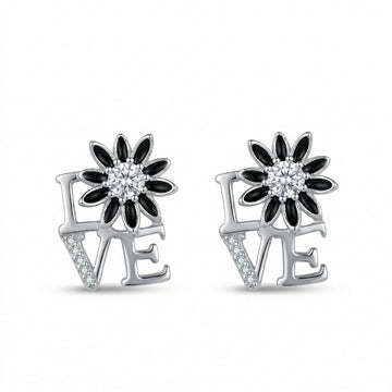 LOVE Script Daisy Stone-Set Stud Earrings, front product view