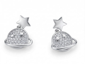 Planet & Star Drop Earrings with Stone-Set, front product view