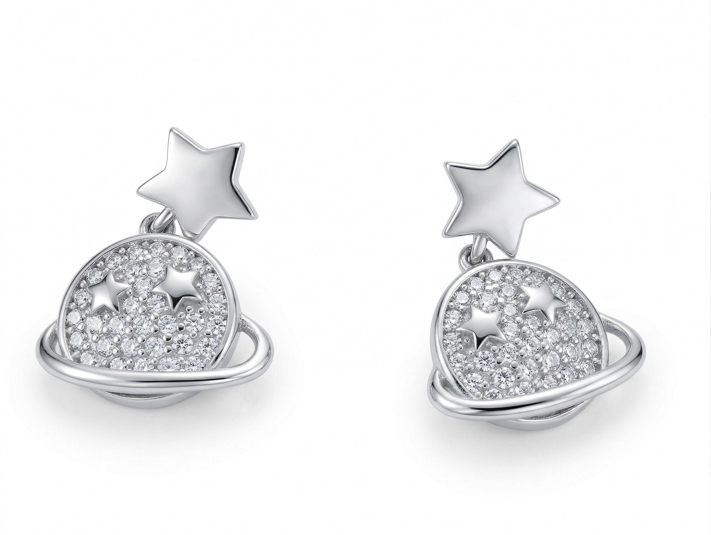 Silvme Pure 925 Sterling Silver Planet & Star Drop Earrings with CZ for Women | Silvme 925 Sterling Silver