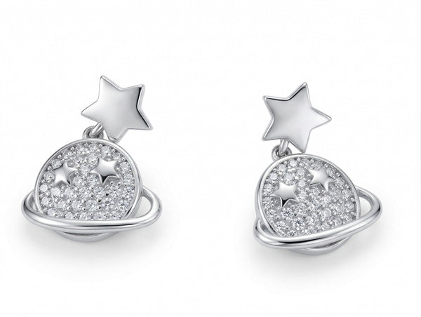 Silvme Pure 925 Sterling Silver Planet & Star Drop Earrings with CZ for Women