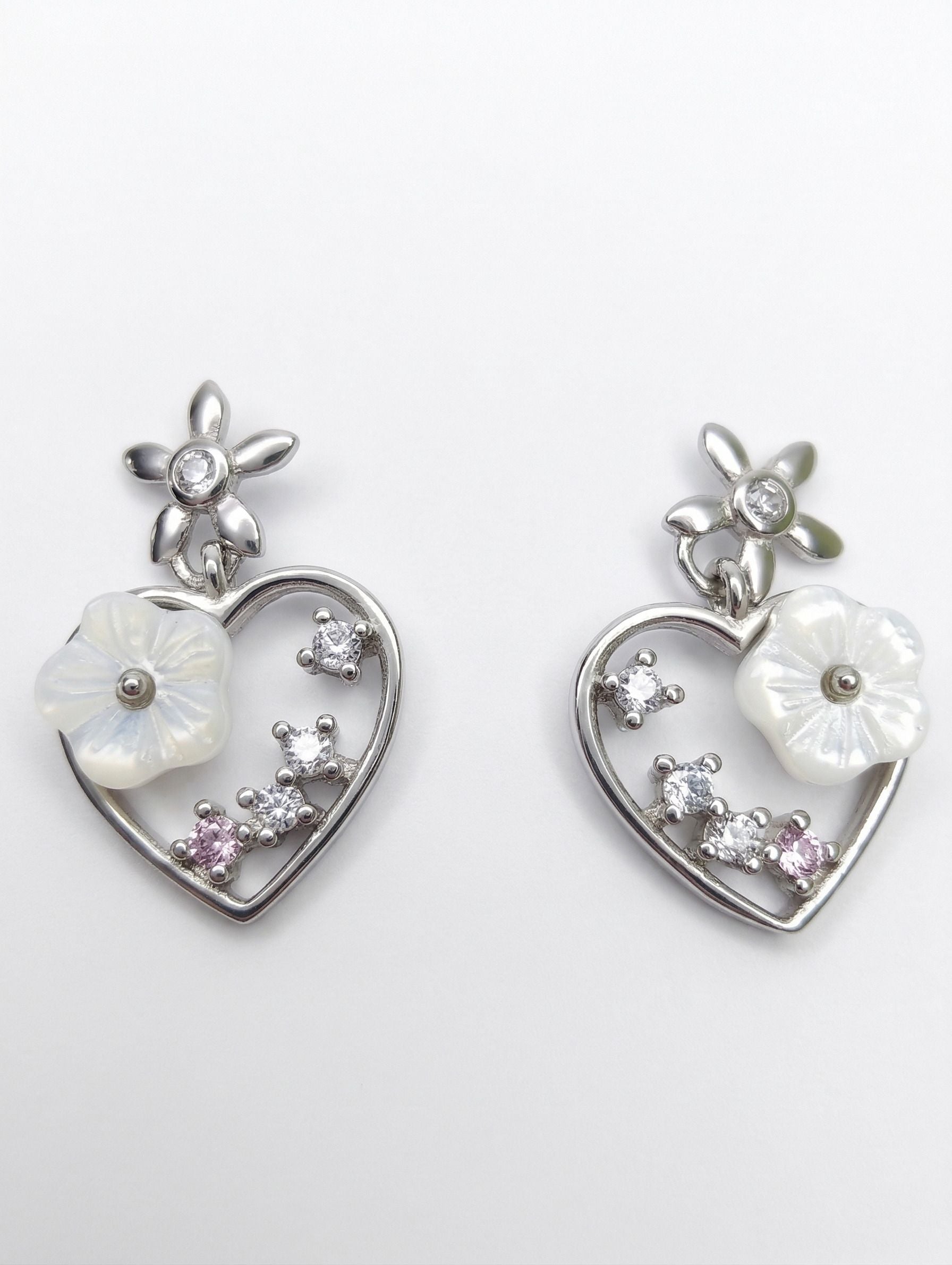 Heart Flower Drop Earrings, front product view