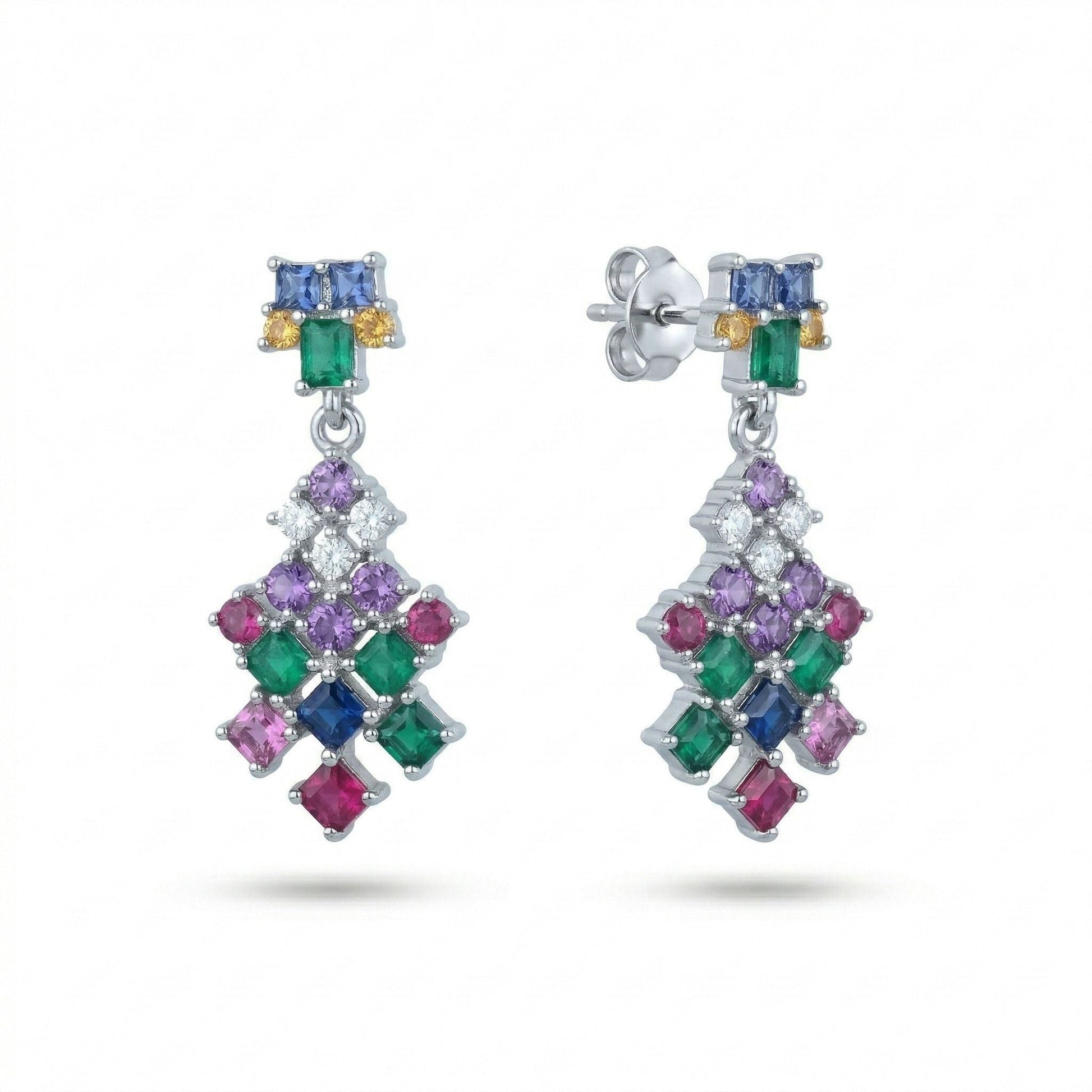 Confetti Cascade Multicolour Stone-Set Chandelier Earrings, front product view