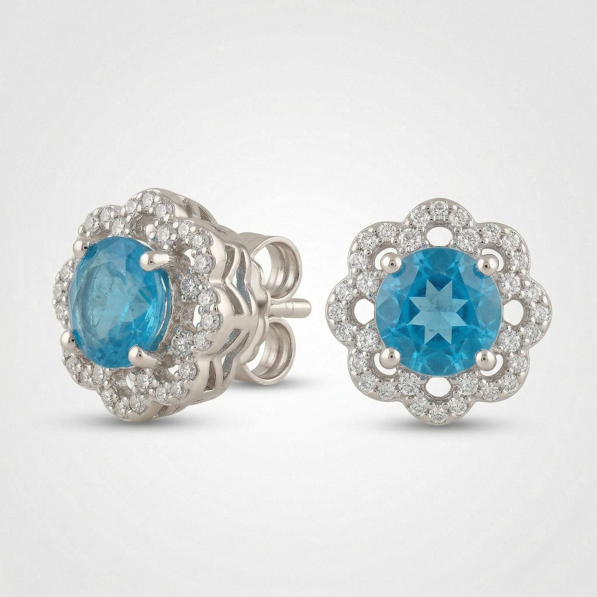 Blue Floral Halo Stud Earrings, front product view