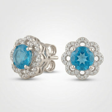 Blue Floral Halo Stud Earrings, front product view