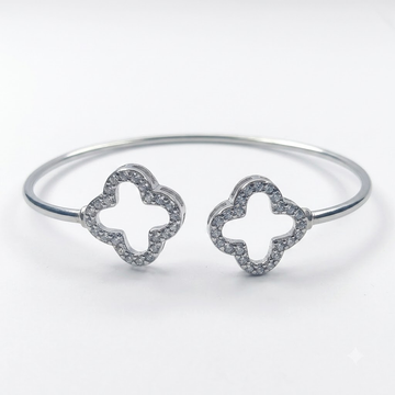 925 Sterling Silver Lucky Clover Open Cuff Bangle