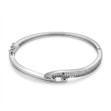 925 Sterling Silver Twin Hearts Pave Hinged Bangle