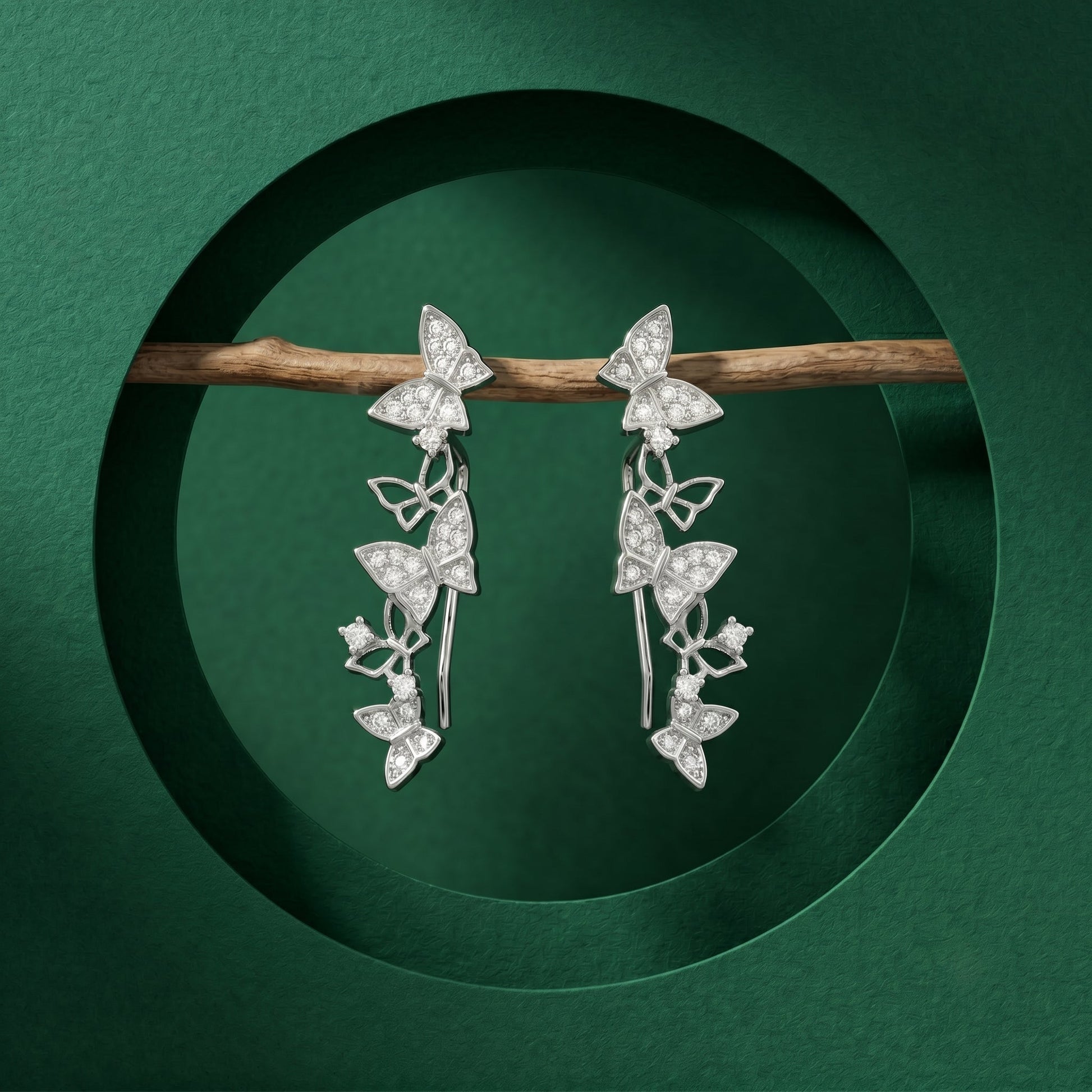 Stone-Set Butterfly Ear Crawler Climber Earrings, additional product view 8