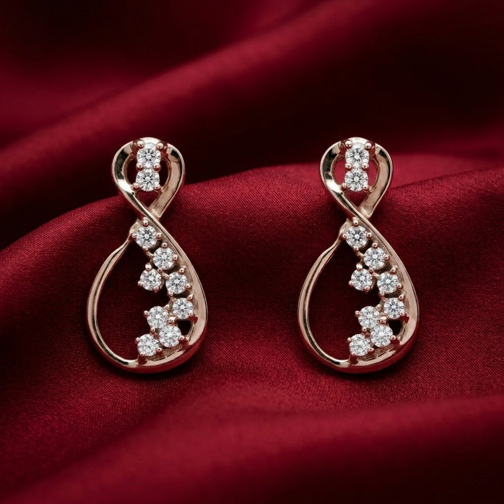 925 Sterling Silver Rose Gold Infinity Ribbon Stud Earrings