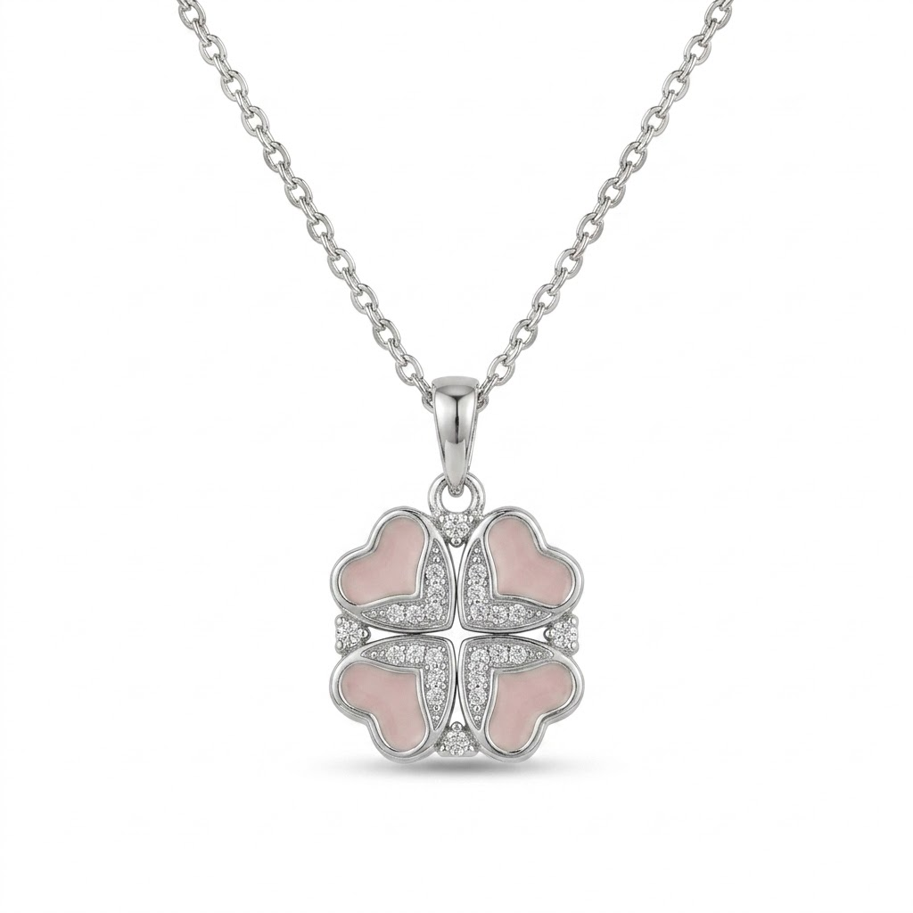 Silvme Clover Heart Pendant Necklace in 925 sterling silver, jewellery for women, a gift-worthy silver piece