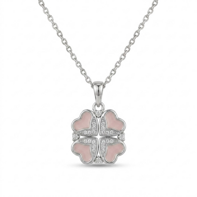 Silvme Pure 925 Sterling Silver Clover Heart Pendant Necklace for Women & Girls