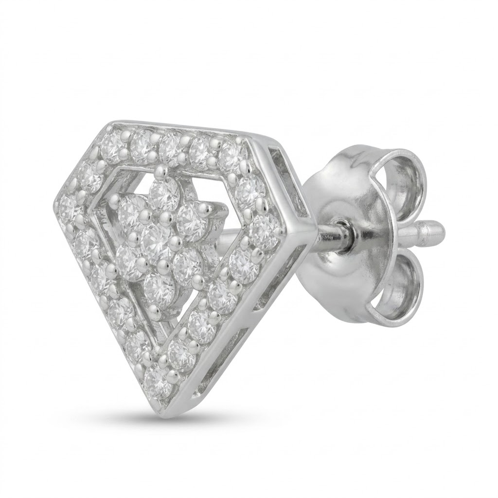 925 Sterling Silver Geometric Diamond Cluster Stud Earrings
