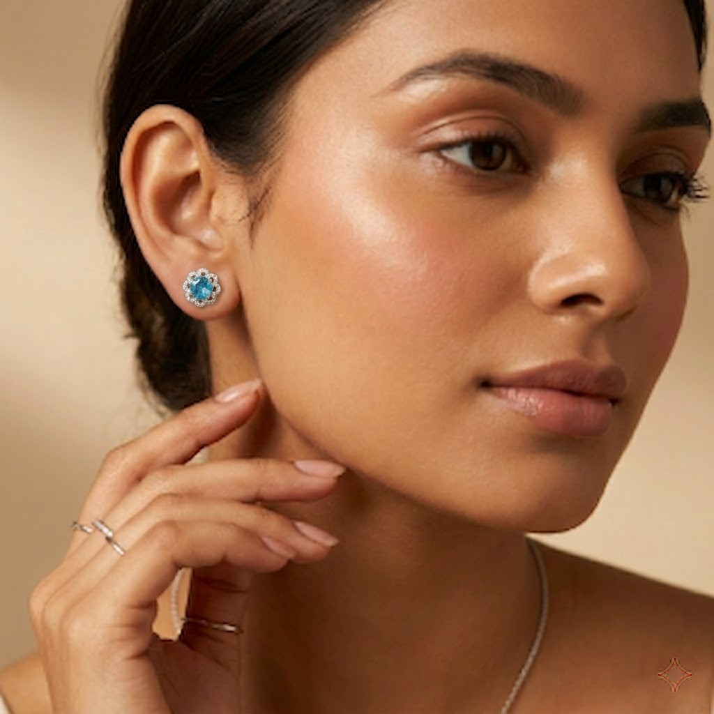 Blue Floral Halo Stud Earrings, additional product view 5
